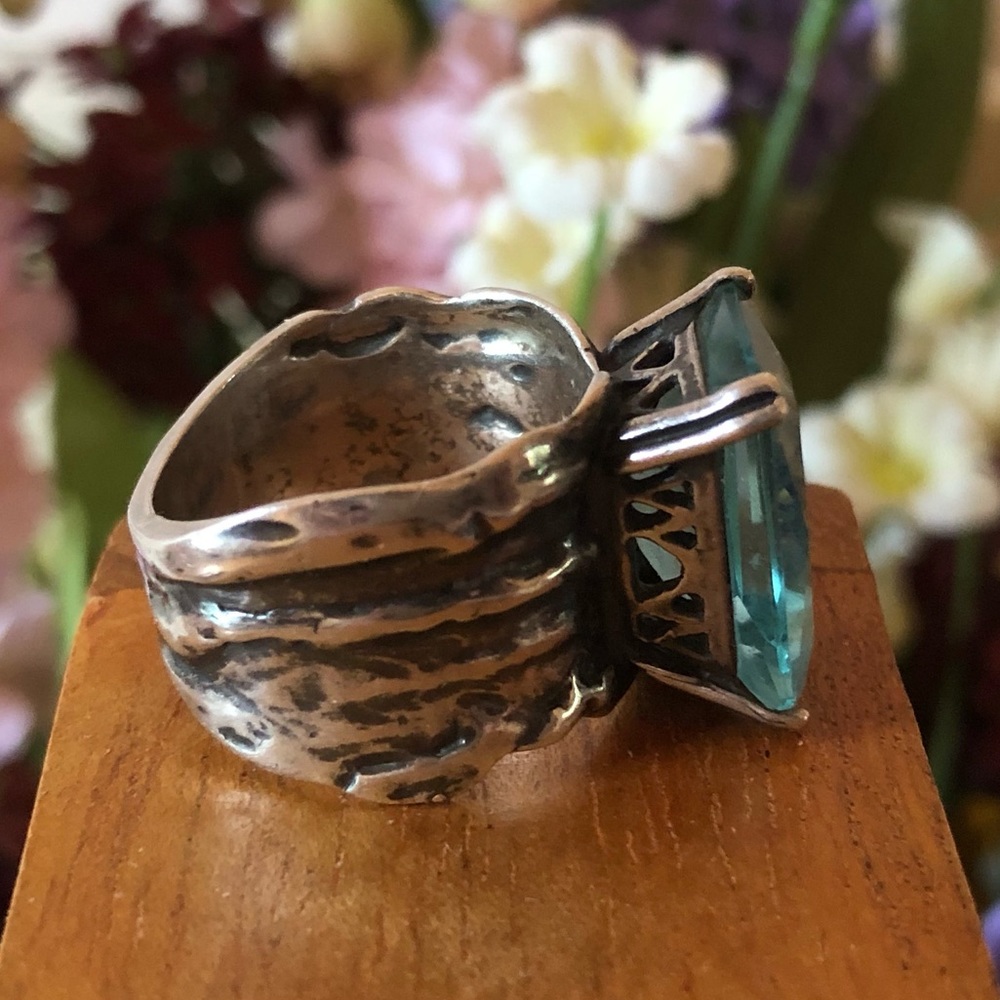 Vintage Silpada Sterling Silver Aqua Glass Statement Ring Size 8 - Picture 10 of 14